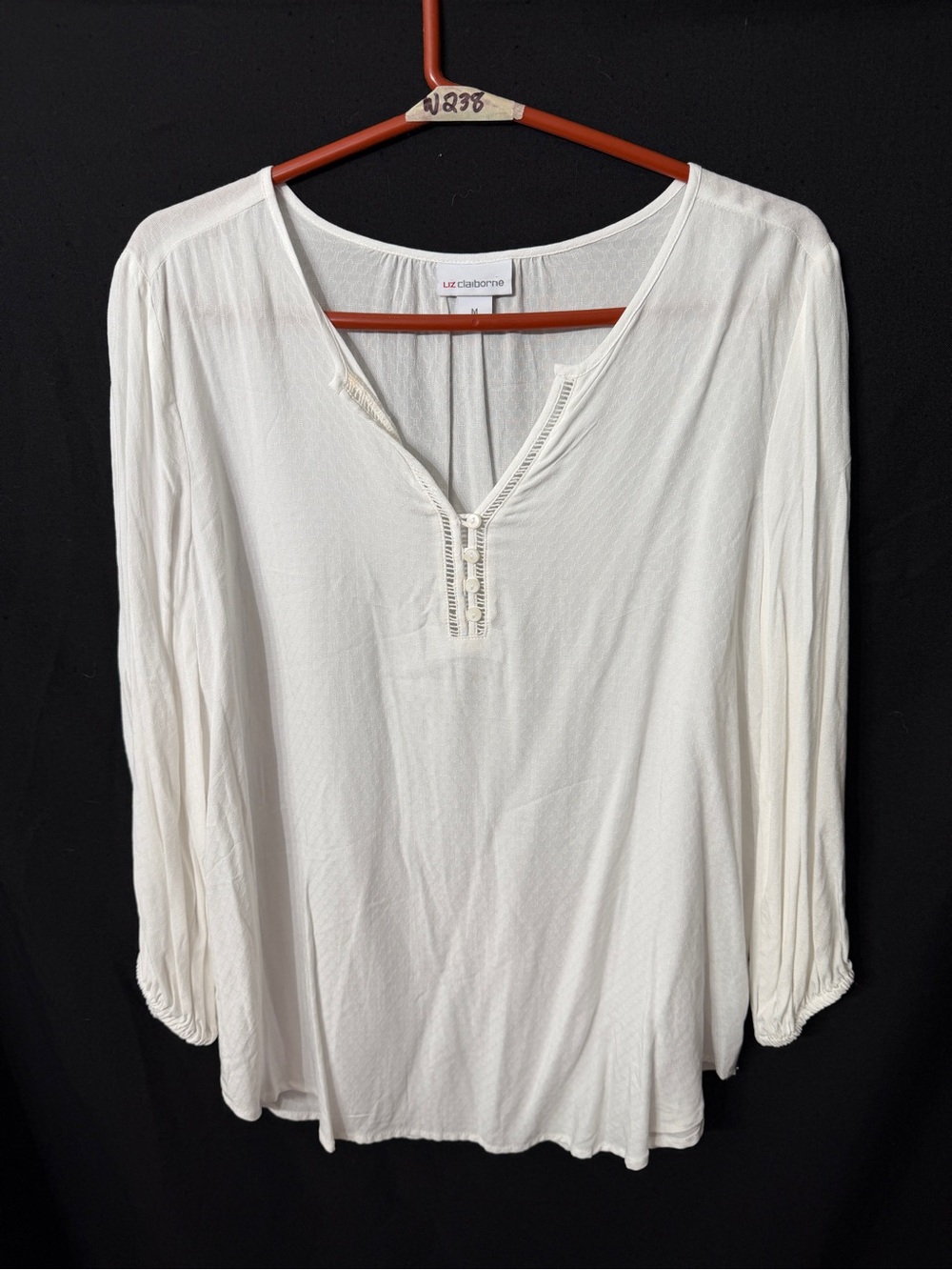 Women’s Liz Claiborne White Button Detail Long Sleeve Blouse Medium